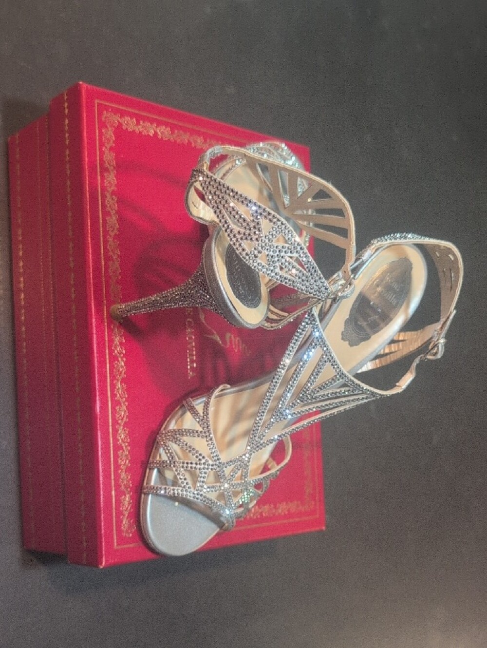 Rene Caovilla Silver Crystal-Strap Evening Sandal - Picture 2 of 8